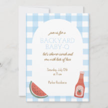 Invitation pour Baby Shower Baby-Q à carreaux bleu