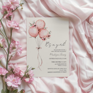 Invitation pour Baby Shower Ballon Rose