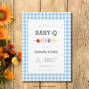 Invitation pour Baby Shower Barbecue à carreaux bl
