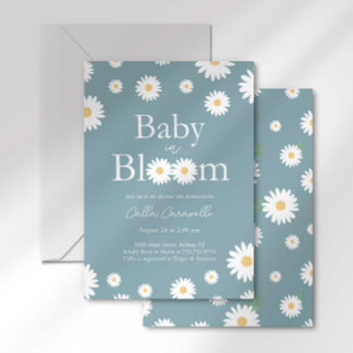 Invitation pour Baby Shower Bébé Fleur Bleue en Fl
