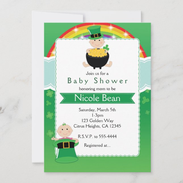 Invitation pour Baby Shower Bébés de la Saint-Patr (Devant)