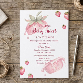 Invitation pour Baby Shower Berry Sweet Strawberry