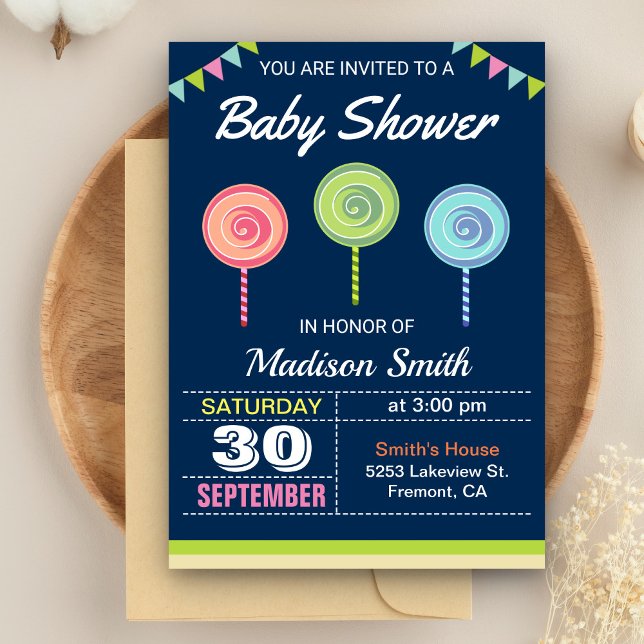 Invitation pour Baby Shower Bonbons Sucrés Lollipo (Créateur téléchargé)