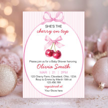 Invitation pour Baby Shower Cherry on Top Rose Coq