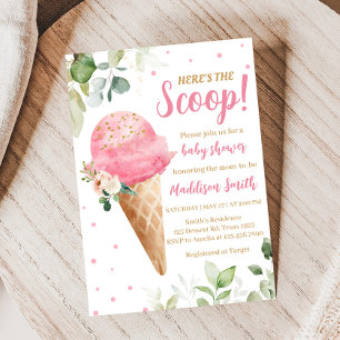 Invitation pour Baby Shower Cornet de Glace Rose
