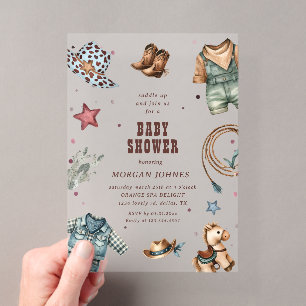 Invitation pour Baby Shower Cowboy Blue Western Ro