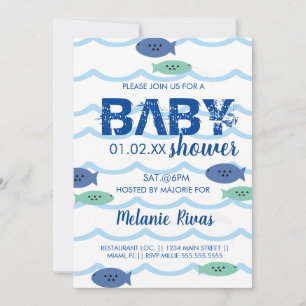 Invitation pour Baby Shower d'été Vagues Bleues Po