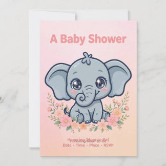Invitation pour Baby Shower Éléphant Rose