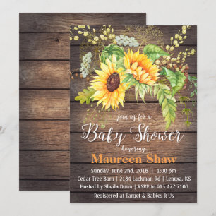 Invitation pour Baby Shower en Bois Tournesol