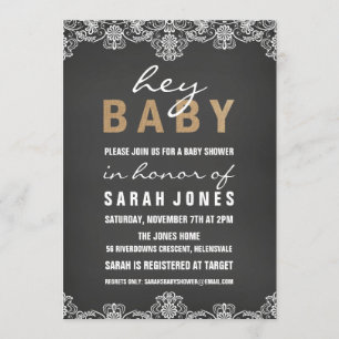 Invitation pour Baby Shower en dentelle et toile d