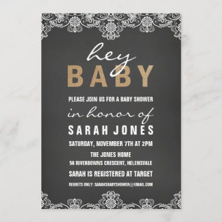Invitation pour Baby Shower en dentelle et toile d
