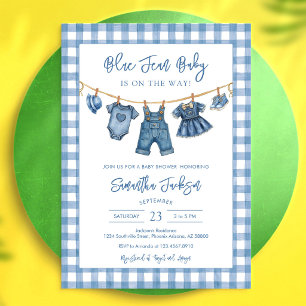 Invitation pour Baby Shower en Jean Bleu Denim