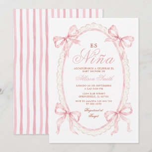 Invitation pour Baby Shower « Es Niña » Ruban Ro