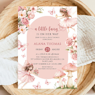 Invitation pour Baby Shower Fée Florale Rose