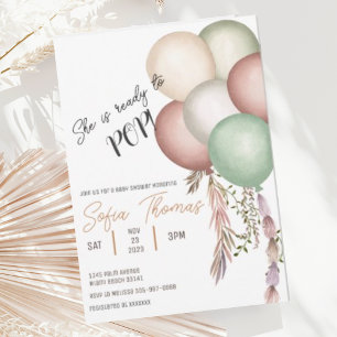 Invitation pour Baby Shower Fête de Ballons Bohème