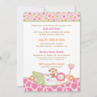 Invitation pour Baby Shower Fille Animaux Sauvages