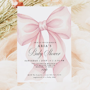 Invitation pour Baby Shower Fille au Ruban Rose
