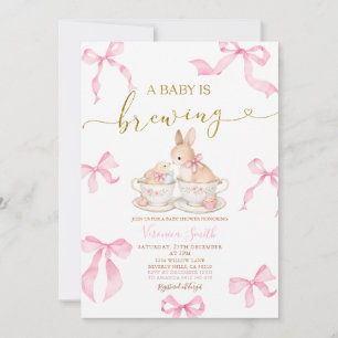 Invitation pour Baby Shower Fille avec Lapin et Ru