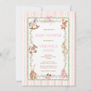 Invitation pour Baby Shower Fille avec Ruban Flora