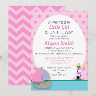 Invitation pour Baby Shower Fille Bateau Rose et P