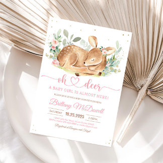 Invitation pour Baby Shower Fille "Cerf Floral Oh"