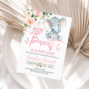 Invitation pour Baby Shower Fille Éléphant Rose