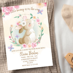 Invitation pour Baby Shower Fille Lapin Rose