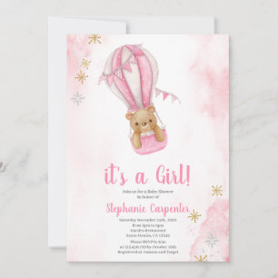 Invitation pour Baby Shower fille ours en peluche