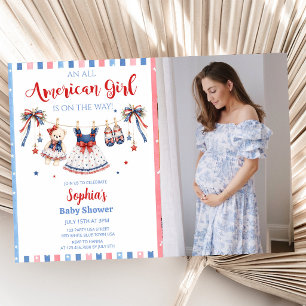 Invitation pour Baby Shower Fille Rouge Blanc & Bl