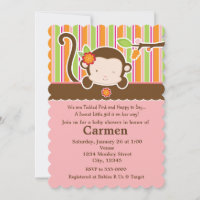 Invitation pour Baby Shower Fille Singe Peek A Boo