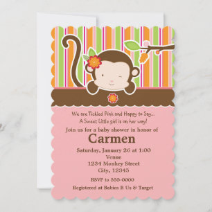 Invitation pour Baby Shower Fille Singe Peek A Boo