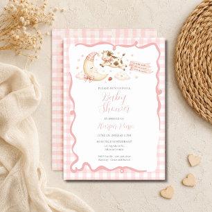 Invitation pour Baby Shower Fille Vache Gingham Ro