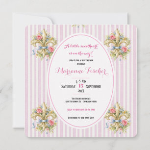 Invitation pour baby shower Fleur de Lys rose chér