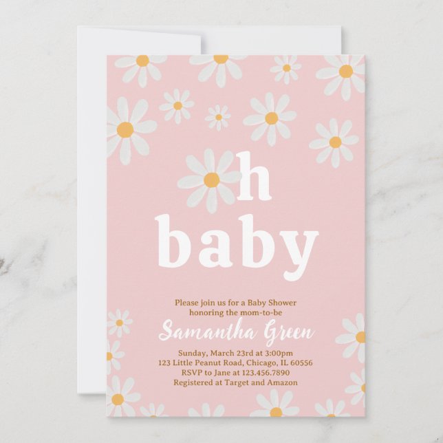 Invitation pour Baby Shower Fleur de Marguerite (Devant)