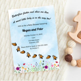 Invitation pour Baby Shower Fleur et Papillon
