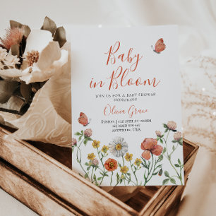 Invitation pour baby shower Fleur sauvage bébé en