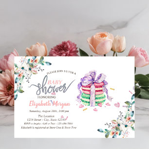 Invitation pour Baby Shower Fleurs Macarons França