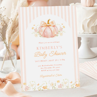 Invitation pour Baby Shower Floral Citrouille Rose