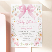 Invitation pour Baby Shower Florale avec Ruban Ros