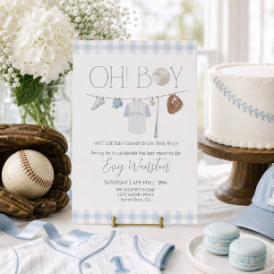 Invitation pour baby shower garcon baseball bleu c