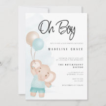 Invitation pour Baby Shower Garçon Éléphant