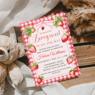 Invitation pour Baby Shower Gingham Coquette Berry