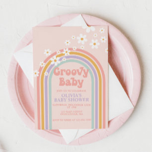 Invitation pour Baby Shower Groovy Baby Arc-en-cie