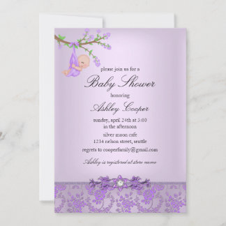 Invitation pour Baby Shower Jardin de Roses Violet