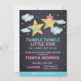 Invitation pour Baby Shower Jumeaux Little Star Ta