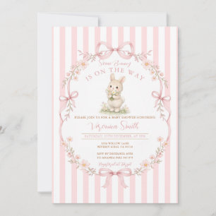 Invitation pour Baby Shower Lapin à Rayure Rose