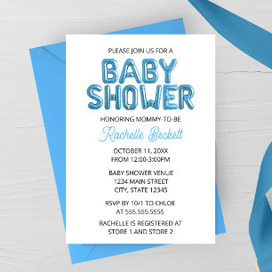 Invitation pour Baby Shower Lettre Ballon Bleu