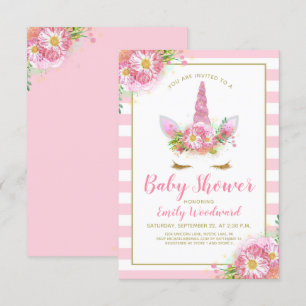 Invitation pour Baby Shower Licorne Rose Douce
