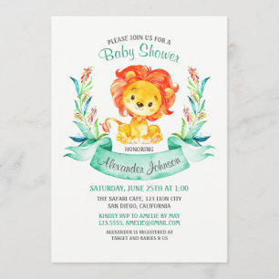 Invitation pour Baby Shower Lion aquarelle