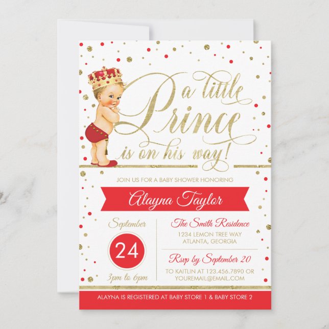 Invitation pour Baby Shower Little Prince, Faux Pa (Devant)